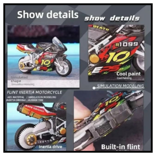 Pull Back Stunt Bike Toy with LED Light & Spark Effect