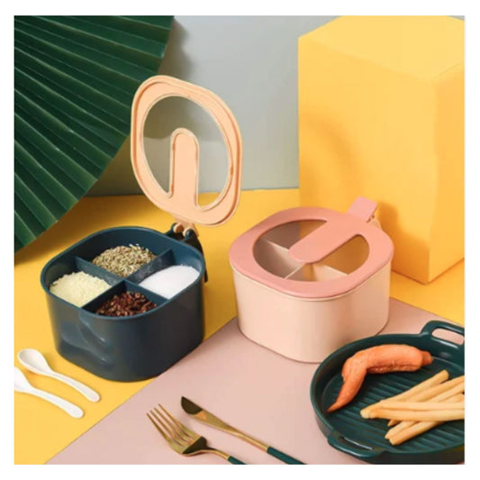 4 Compartments Seasoning Box Spice Jar Condiment Container Kitchen Spice Box