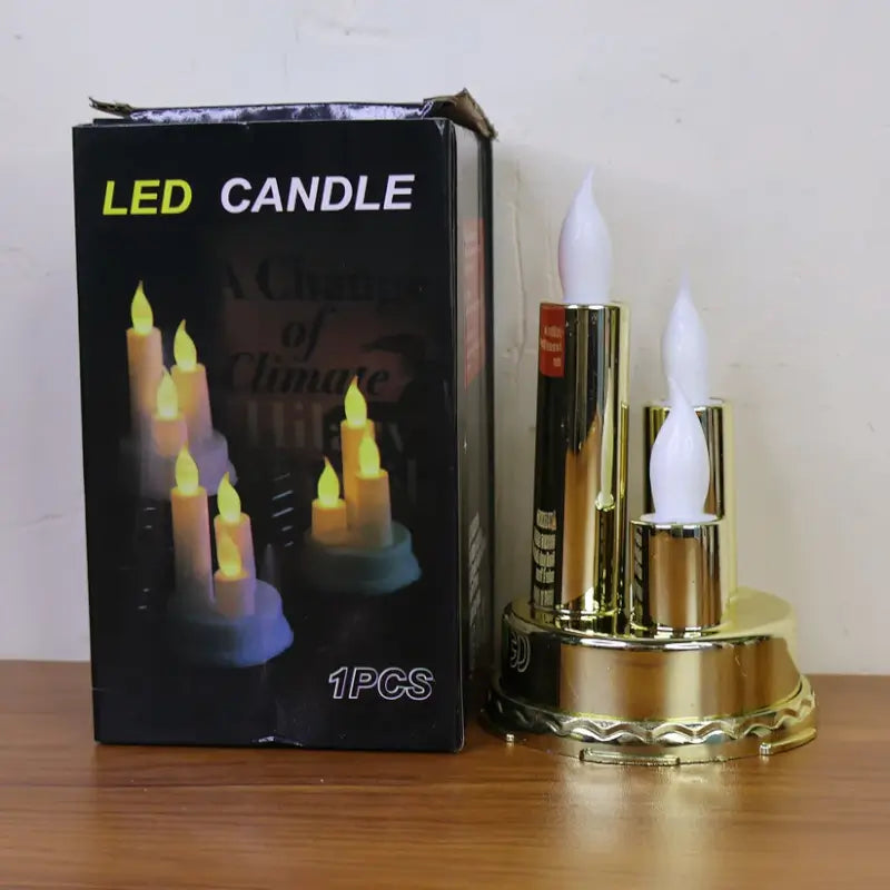 LED Flameless Triple Candle Lamp Golden Decorative Electronic Candle Light for Home Festival Diwali Decoration (1 Pc)