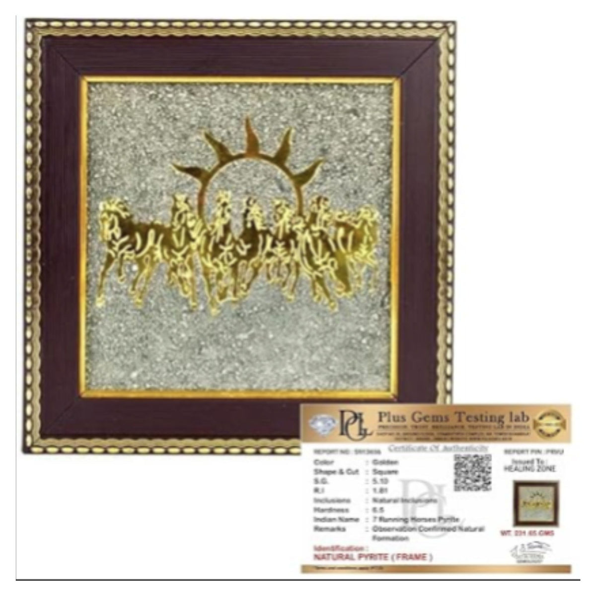 7 Horses on Raw Pyrite Frame – Vastu Seven Horses Wall Decor with Natural Pyrite Stone