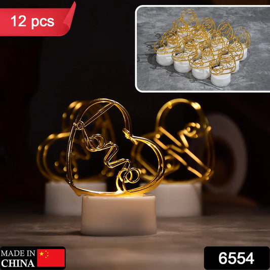 Set of 12 Multicolor Flameless Heart Candles for Decoration, Diwali