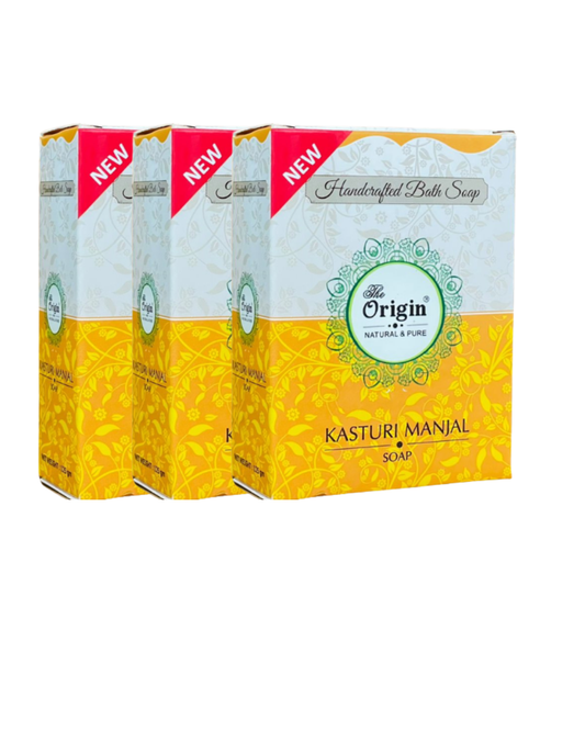 Kasturi Manjal 125 GRM (Box) Coconut oil Handmade Natural Pure soap(Pack of 3)