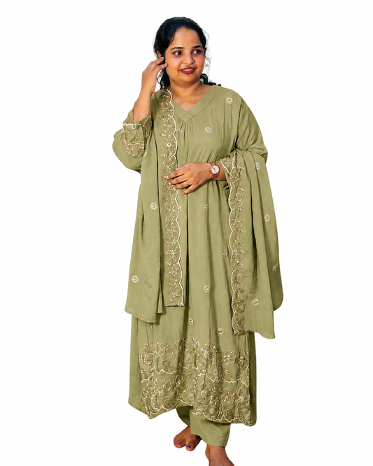 MAYURI CHURIDAR LIGHT OLIVE 406118