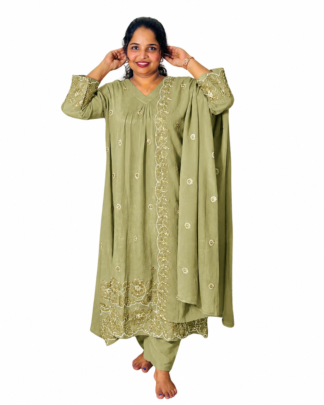 MAYURI CHURIDAR LIGHT OLIVE 406118