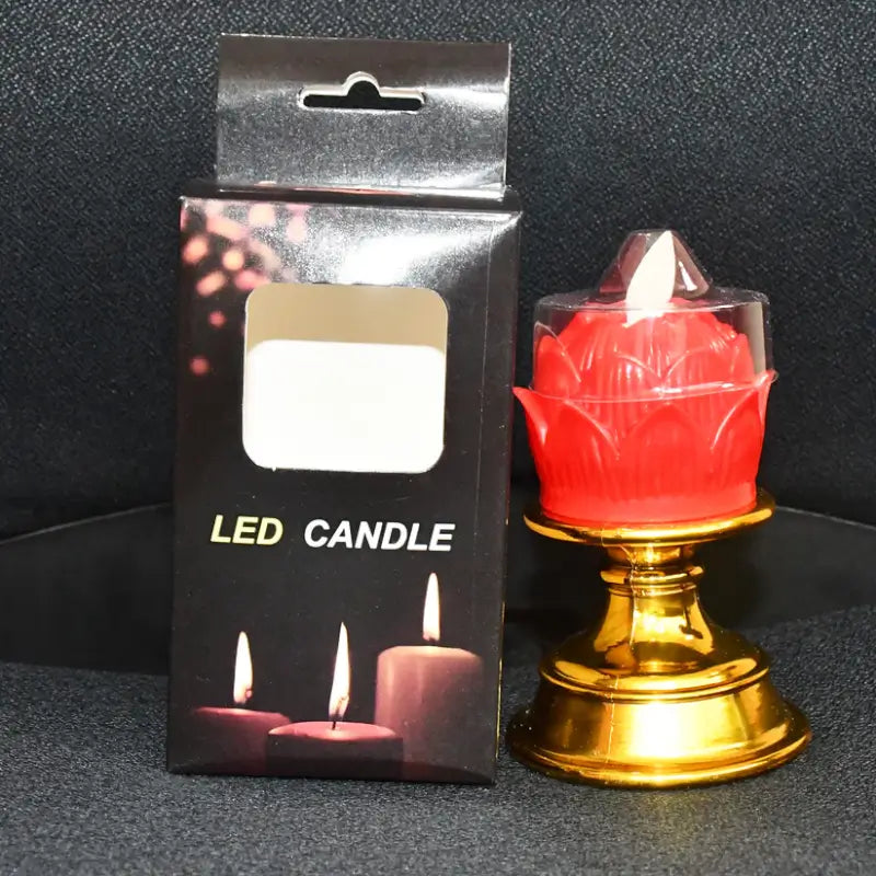 Premium Lotus Shaped LED Flameless Candle with Decorative Holder – Battery Operated Home Decor Lamp