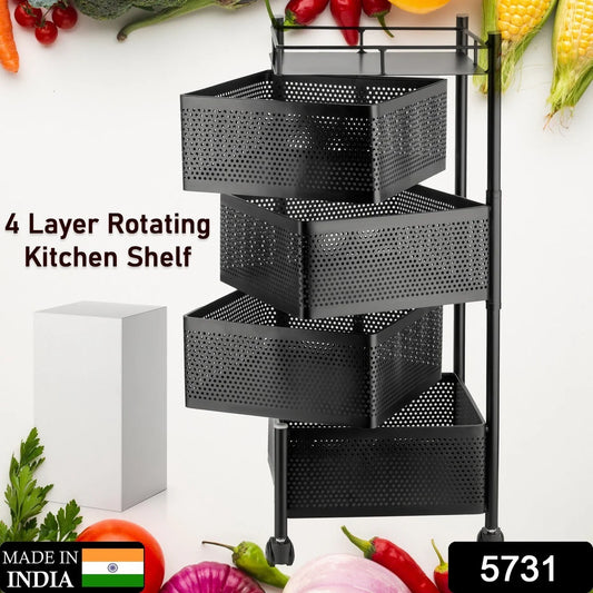 Metal High Quality Kitchen Trolley Kitchen Organizer Items and Kitchen Accessories Items for Kitchen Rack Square Design for Fruits & Vegetable Onion Storage Kitchen Trolley with Wheels (4 Layer)