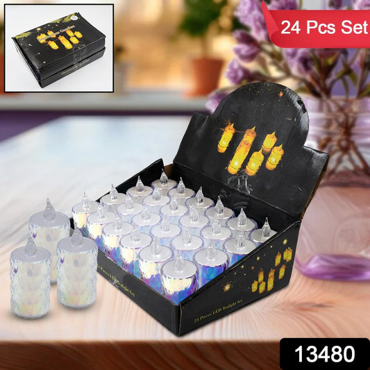 24 Pc Flameless and Smokeless Decorative Melting Candles LED Tea Light, Diwali