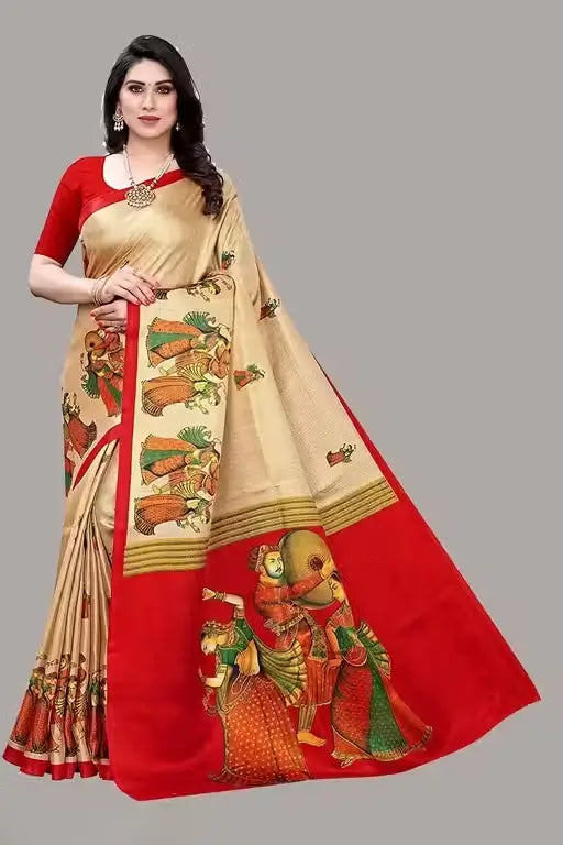 Women's Designer Art Silk Printed Saree with Separate Blouse Piece – Free Size, Elegant Party & Wedding Wear ( red, Standard )