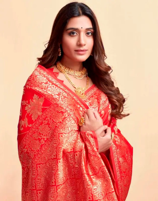 Jacquard Saree Everyday Elegance Collection ( red, OS )