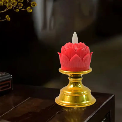 Premium Lotus Shaped LED Flameless Candle with Decorative Holder – Battery Operated Home Decor Lamp