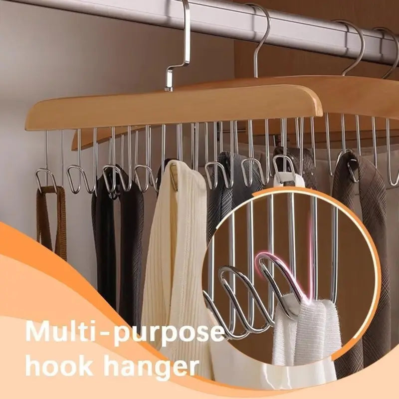 Space-Saving 8-Hook Wooden Hanger Multi-Purpose Closet Organizer