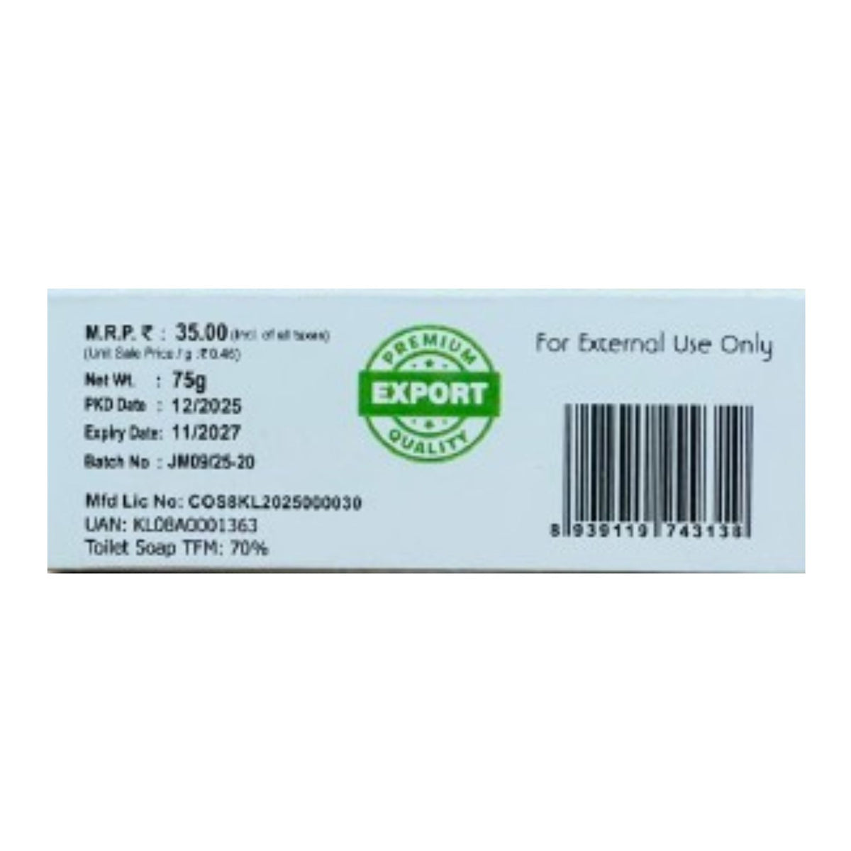 Jasmine 75 GRM (Box) Coconut oil Handmade Natural Pure soap(Pack of 3)