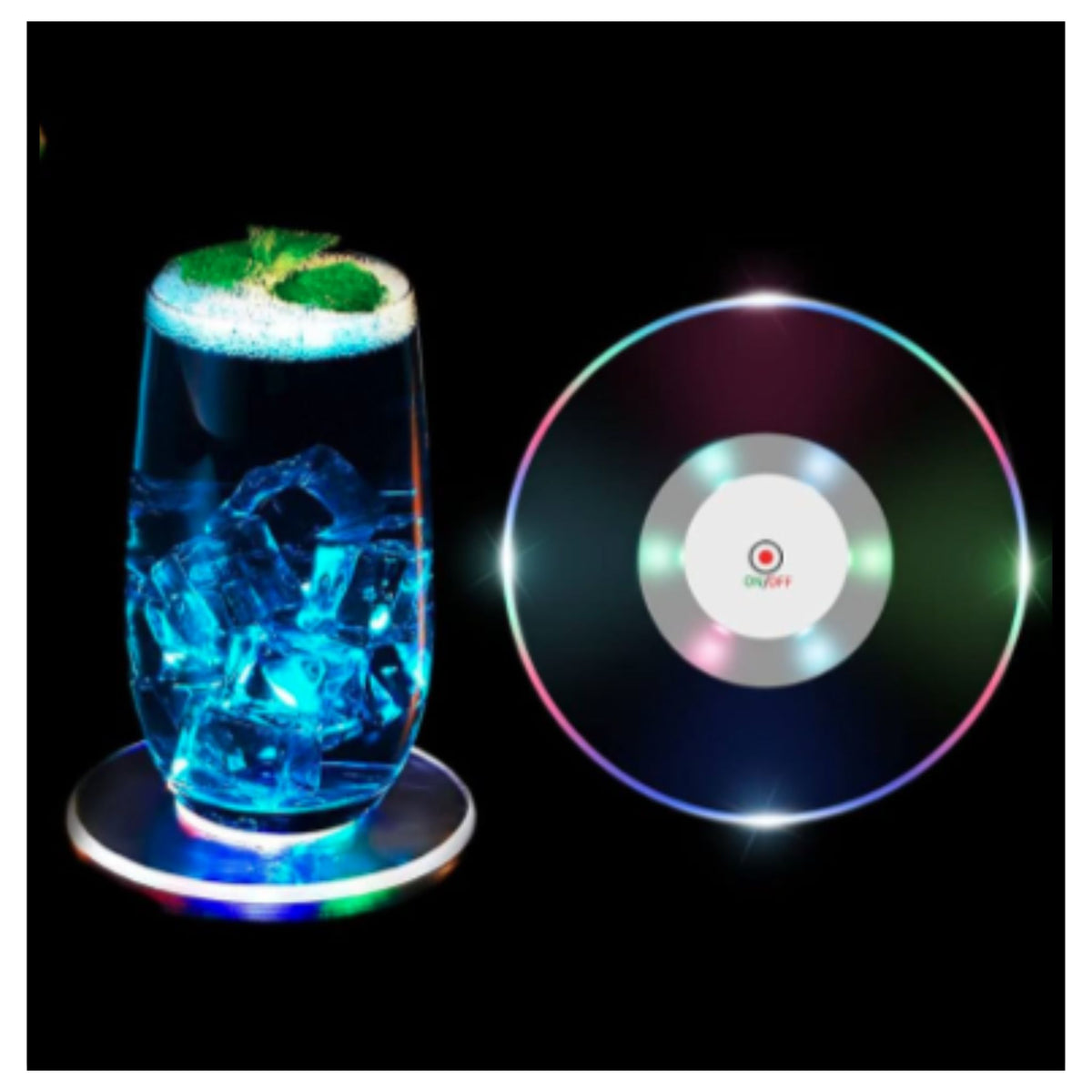 Colourful LED Coasters for Drinks, On/Off LED Disposable Coasters Pack of 1