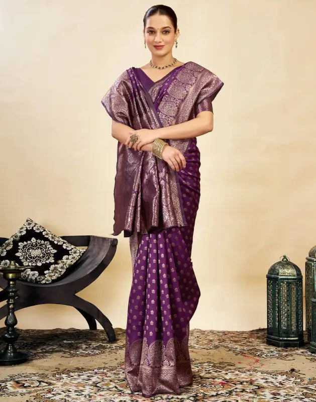 Jacquard Saree  Everyday Elegance Collection ( Wine, OS )