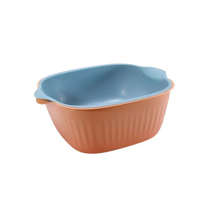 KITCHEN BOWL PLASTIC WASHING BOWL AND STRAINER DRAINER BASKET FOR HOME & KITCHEN USE (2 Pcs Set) ( default, Standard ).