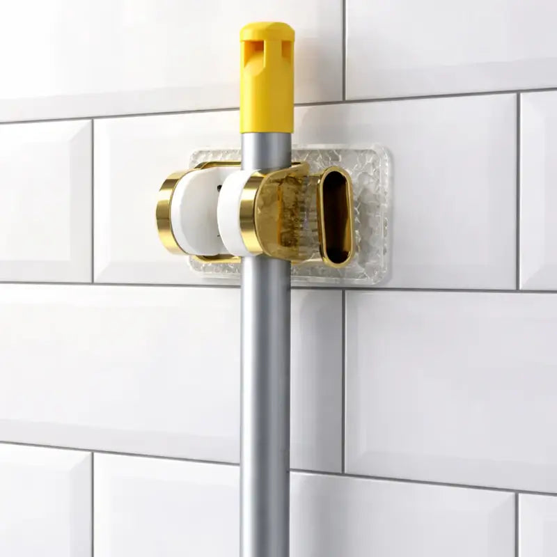 Wall Mounted Broom & Mop Holder with Strong Grip Clips Self-Adhesive Cleaning Tool Organizer (1 Pc)