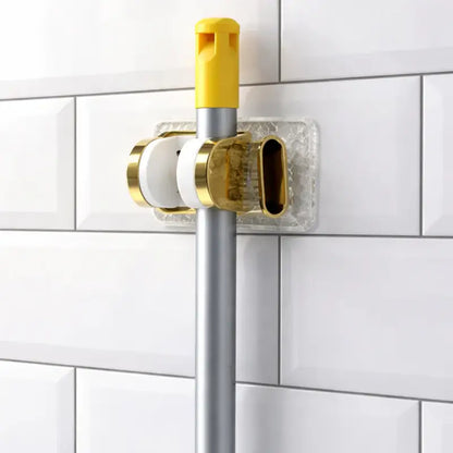 Wall Mounted Broom & Mop Holder with Strong Grip Clips Self-Adhesive Cleaning Tool Organizer (1 Pc)
