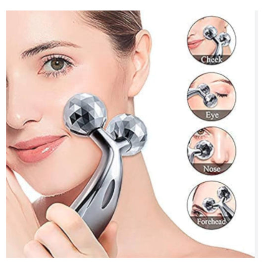 3D Facial Roller Massager Silver - Face Lift Massager for Cheek Eye Nose Forehead Massage