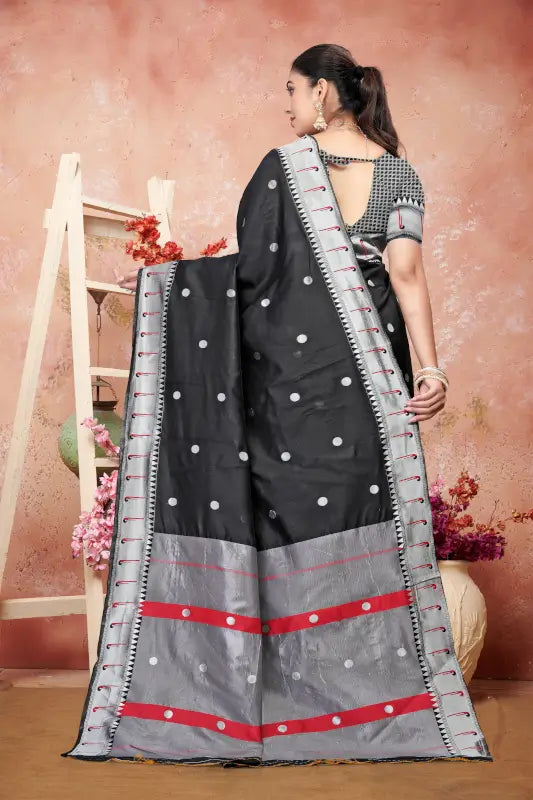 Cotton Saree  The Maharashtrian Black Elegance Collection ( black, OS )