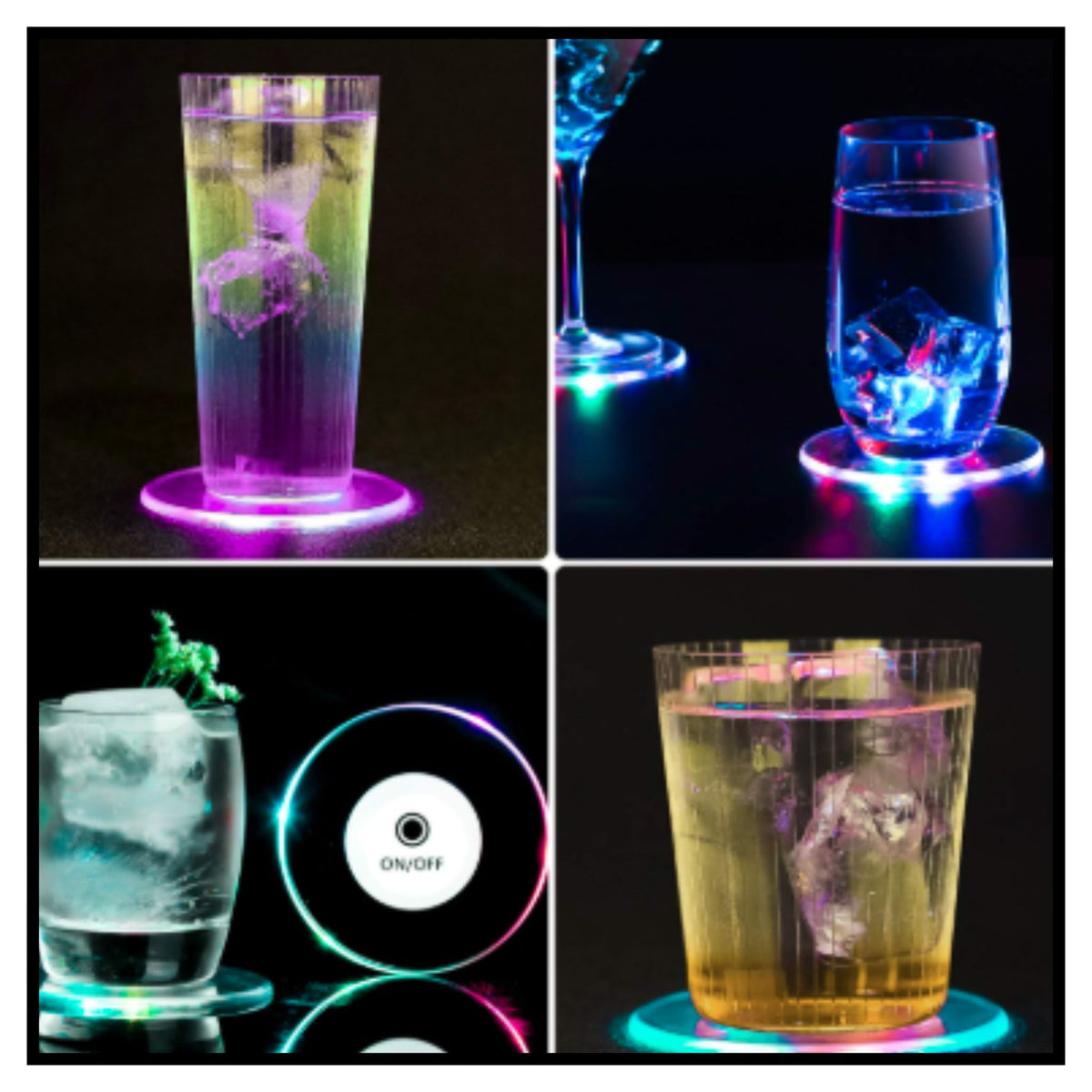 Colourful LED Coasters for Drinks, On/Off LED Disposable Coasters Pack of 1
