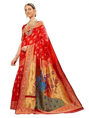 Jacquard Saree  Royal Peacock Collection ( red, OS )