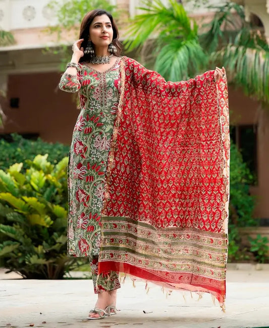 Women Multicolor Printed Viscose Rayon Kurta, Pant And Dupatta Set ( multicolor, S )