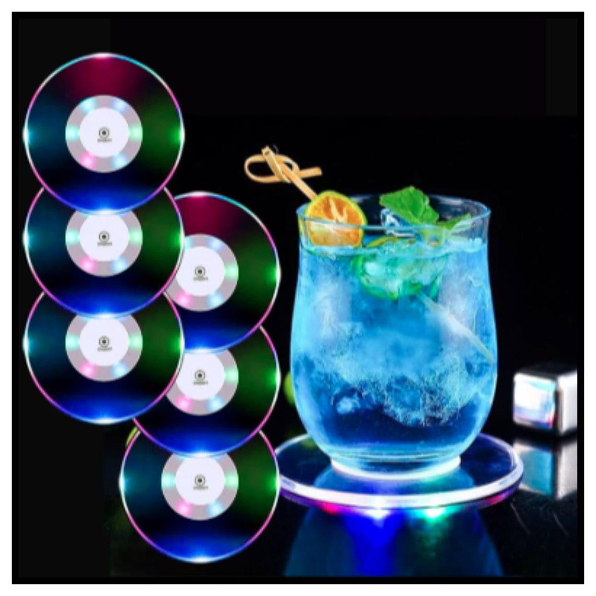 Colourful LED Coasters for Drinks, On/Off LED Disposable Coasters Pack of 1