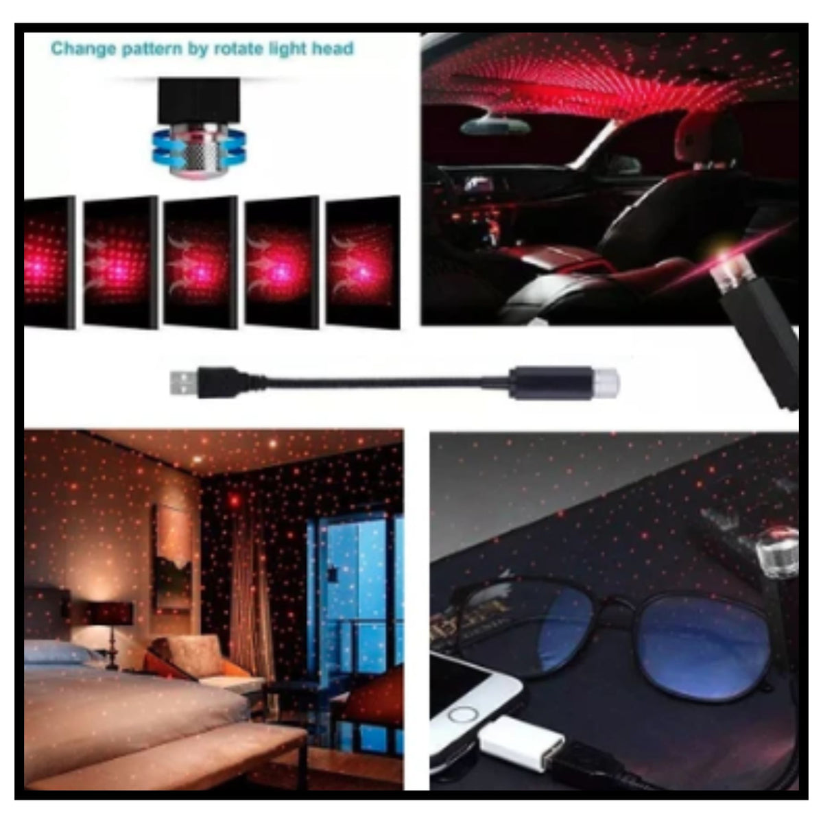 Interior Atmosphere LED Lamp Ambient USB Star Light Auto Roof Projector