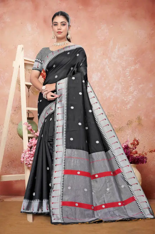 Cotton Saree  The Maharashtrian Black Elegance Collection ( black, OS )