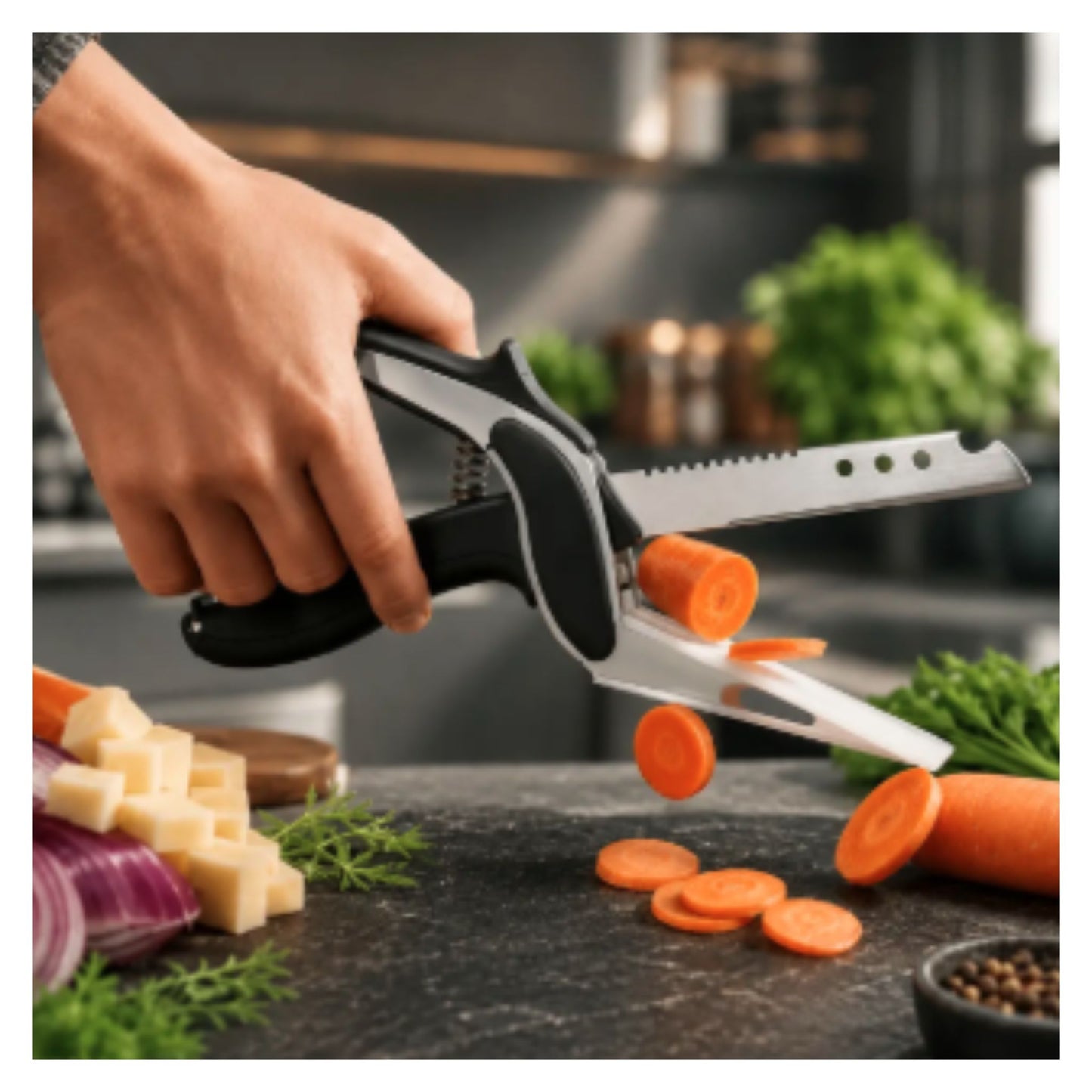 Multi Function Kitchen Vegetable Food Chopper Scissors With Spring Action And Locking Hinge