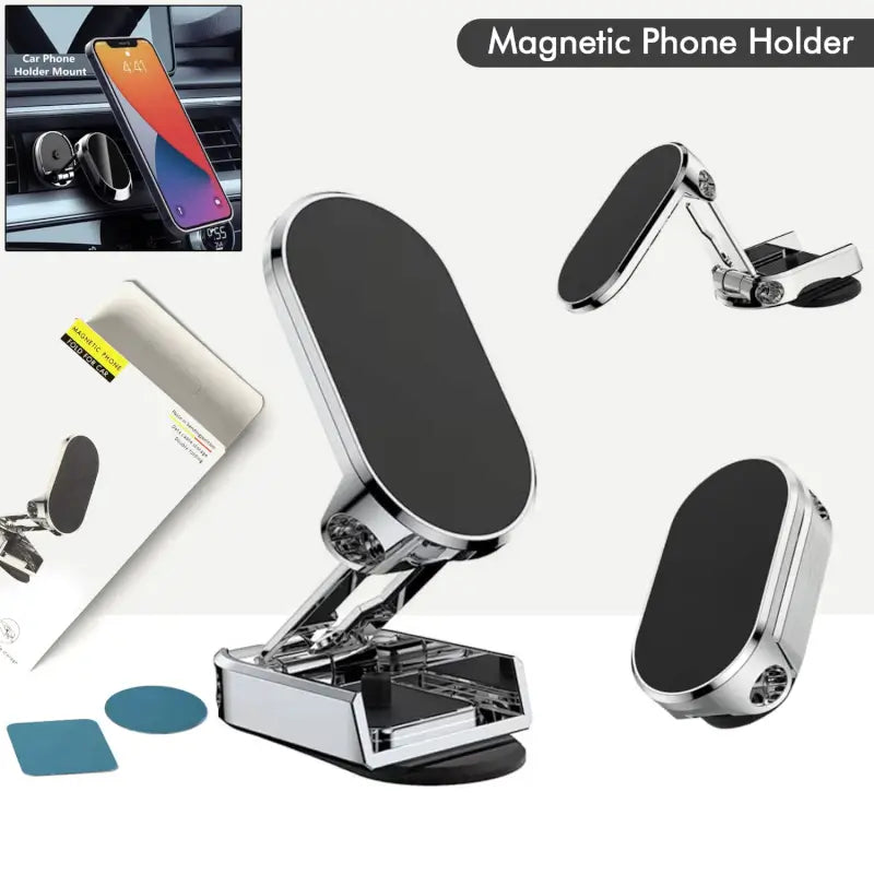 360 Degree Rotating Magnetic Car Phone Holder | Metal Folding Car Phone Holder | New Alloy Folding Magnetic Car Phone Holder (Pack of 1) ( default, Standard ).