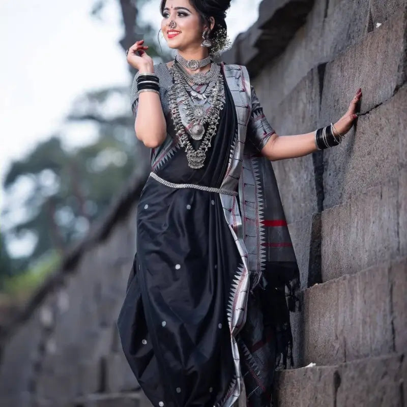 Cotton Saree  The Maharashtrian Black Elegance Collection ( black, OS )