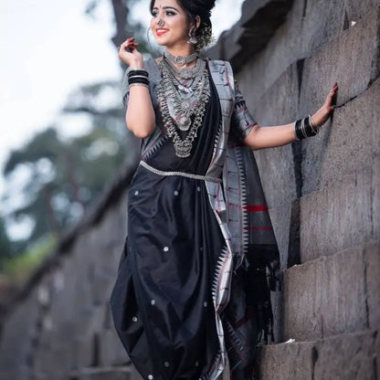 Cotton Saree  The Maharashtrian Black Elegance Collection ( black, OS )