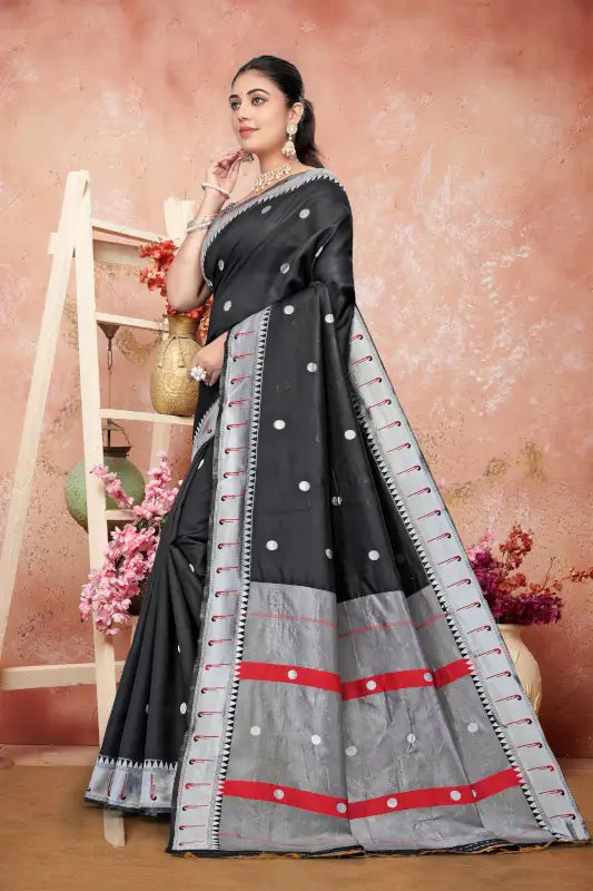 Cotton Saree  The Maharashtrian Black Elegance Collection ( black, OS )