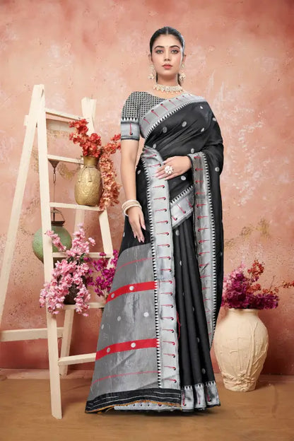 Cotton Saree  The Maharashtrian Black Elegance Collection ( black, OS )