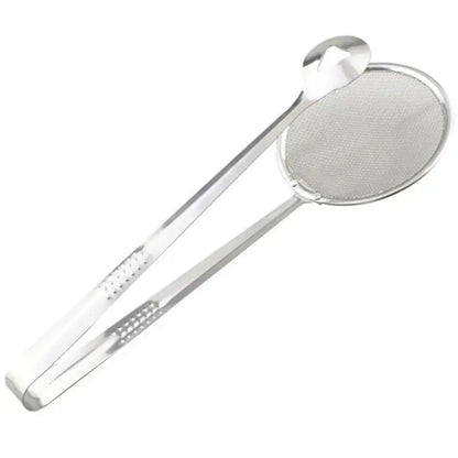 2-in-1 Stainless Steel Fry Tool Filter Spoon Strainer with Clip - Oil Frying BBQ Filter Mesh Strainer ( default, Standard ).