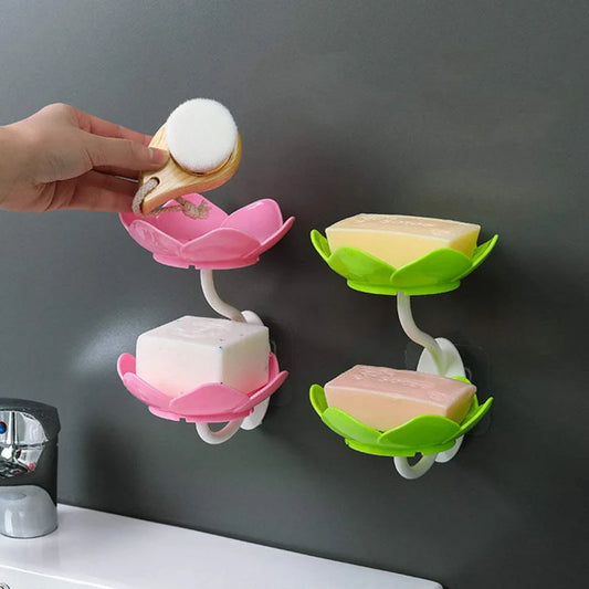 Double Layer Flower Self Draining Soap Dish Holder, Bathroom Shower Soap Holder Dish Storage Plate Tray for Bathroom, Kitchen, Bathtub (1 Piece)