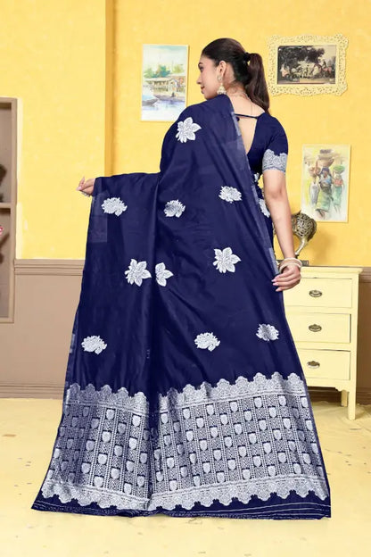 Banarasi Silk Saree  The Silver Elegance Edition ( blue, OS )
