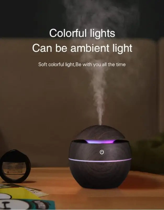 Wooden Cool Mist Humidifier Essential Oil Diffuser with 7 Color LED Night Light USB 130ml