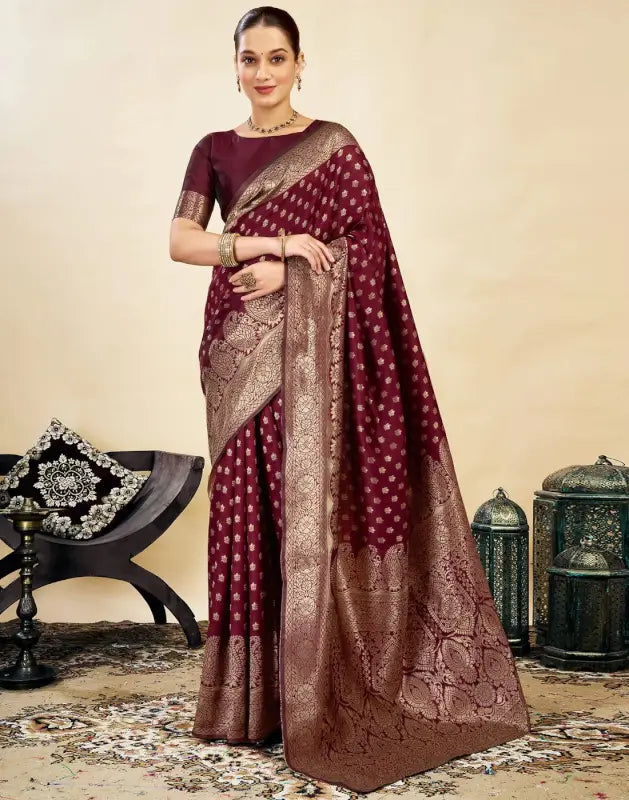 Jacquard Saree  Everyday Elegance Collection ( maroon, OS )