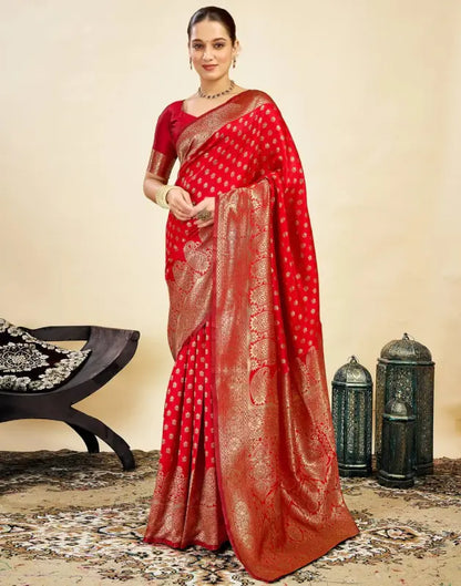 Jacquard Saree  Everyday Elegance Collection ( red, OS )