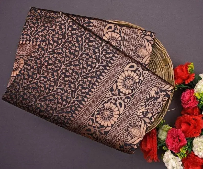 Banarasi Silk Saree  The Majestic Black & Gold Edition ( black, OS )