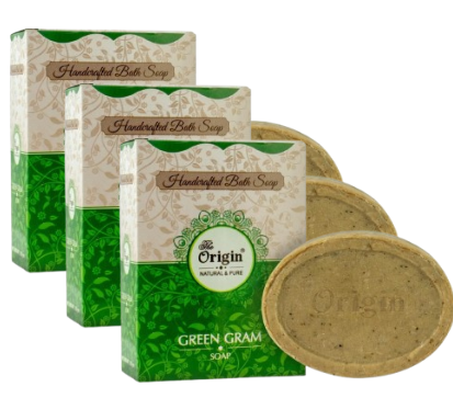 Green Gram 125 GRM (Box) Coconut oil Handmade Natural Pure soap(Pack of 3)