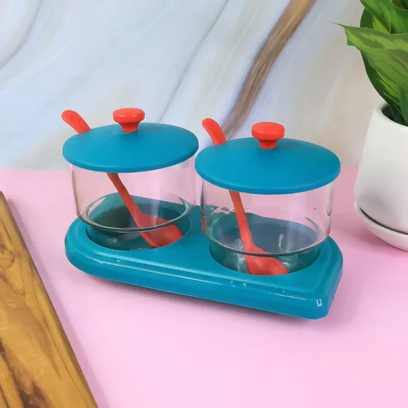 2 Pcs Storewell Multipurpose Spice and Condiment Container Set with Tray and Spoons – Kitchen Storage Organizer
