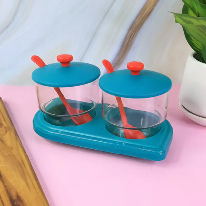 2 Pcs Storewell Multipurpose Spice and Condiment Container Set with Tray and Spoons – Kitchen Storage Organizer