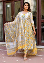 Women White Printed Pure Cotton Kurta, Pant And Dupatta Set ( white, S )