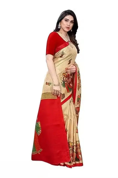 Women's Designer Art Silk Printed Saree with Separate Blouse Piece â€“ Free Size, Elegant Party & Wedding Wear ( red, Standard )