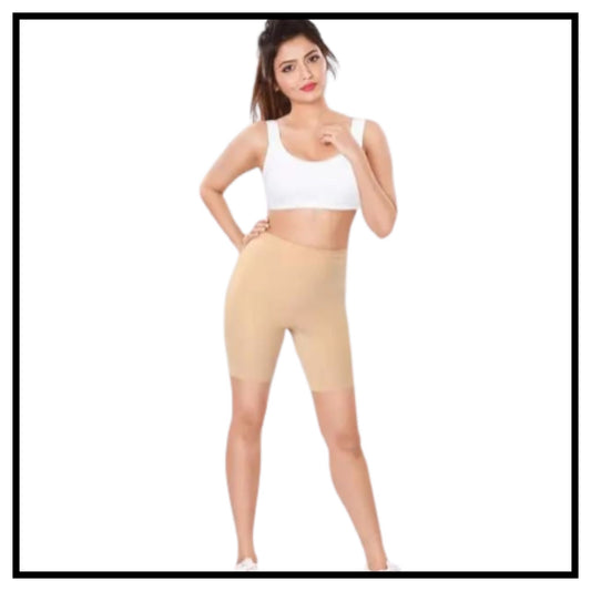🩳 High-Waisted Beige Shapewear Biker Shorts with White Sports Bra - Shapermen High-Compression Shorts for Women