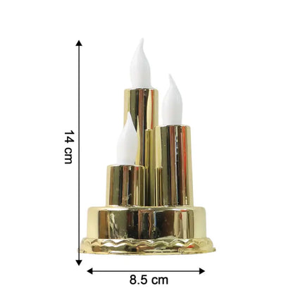 LED Flameless Triple Candle Lamp Golden Decorative Electronic Candle Light for Home Festival Diwali Decoration (1 Pc)