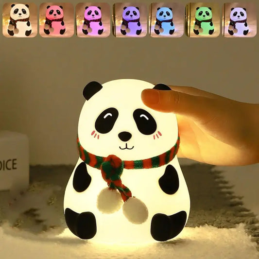 Rechargeable Silicone Panda Night Light for Kids | 7-Color LED Changing Lamp |Adorable Room Decor & Gift for Toddlers, Teens, & Valentine's Day Present|Soft BPA-Free Nightlight| Multicolour